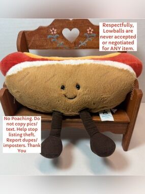 1 ORIGINAL RELEASE GENUINE BNWT JELLYCAT AMUSEABLES HOT DOG RECEIPT AVAILABLE